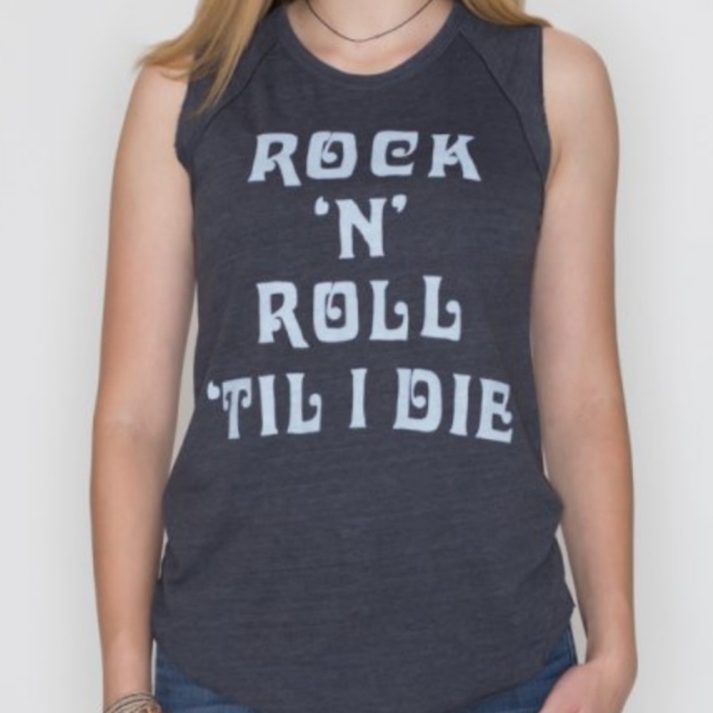 131. Junk Food Clothing Rock N Roll Tank | Color: Dark Grey - Picture 1 of 7
